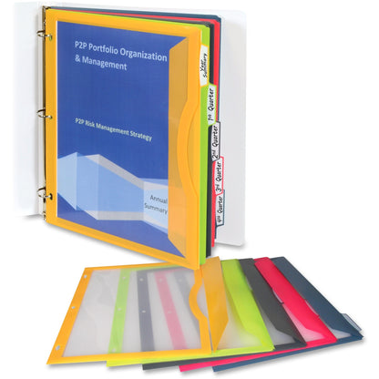 C-Line Write-on Tab Poly Binder Pockets - For Letter 8 1/2" x 11" Sheet - 3 x Holes - Ring Binder - Rectangular - 5 / Se