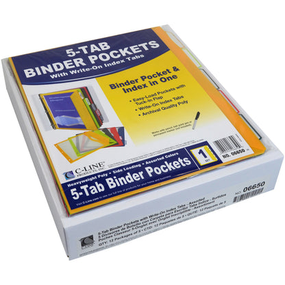 C-Line Write-on Tab Poly Binder Pockets - For Letter 8 1/2" x 11" Sheet - 3 x Holes - Ring Binder - Rectangular - 5 / Se