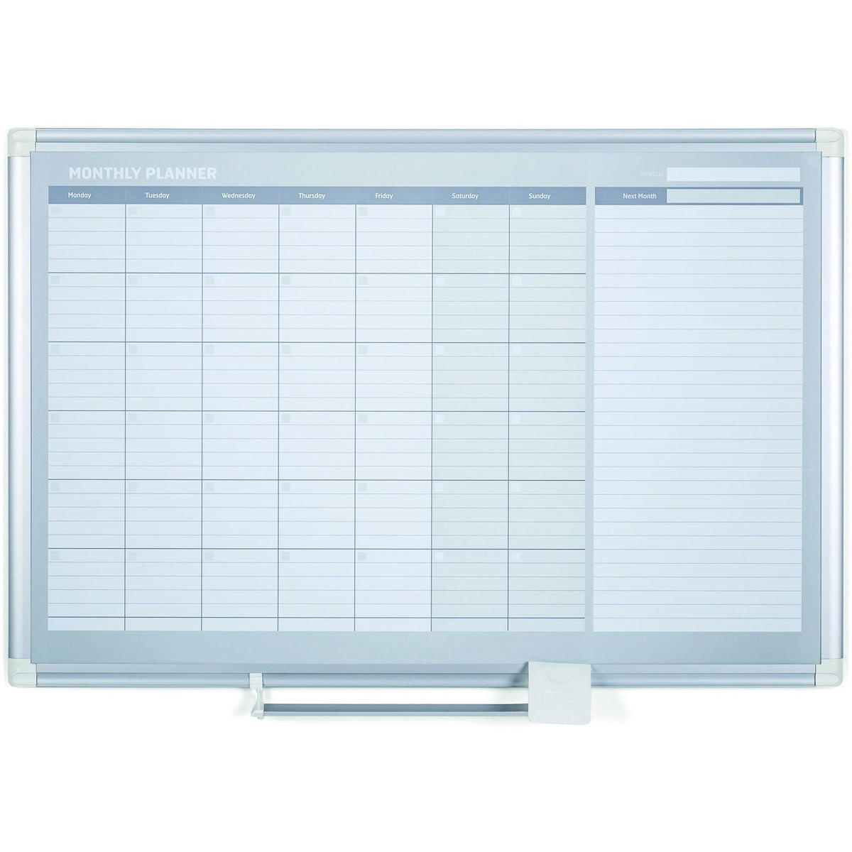 MasterVision 3' Magnetic Gold Monthly Planner - Monthly - White, Silver - Aluminum - 36" Height x 48" Width - 1 Each