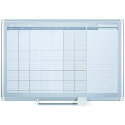 MasterVision 3' Magnetic Gold Monthly Planner - Monthly - White, Silver - Aluminum - 36" Height x 48" Width - 1 Each