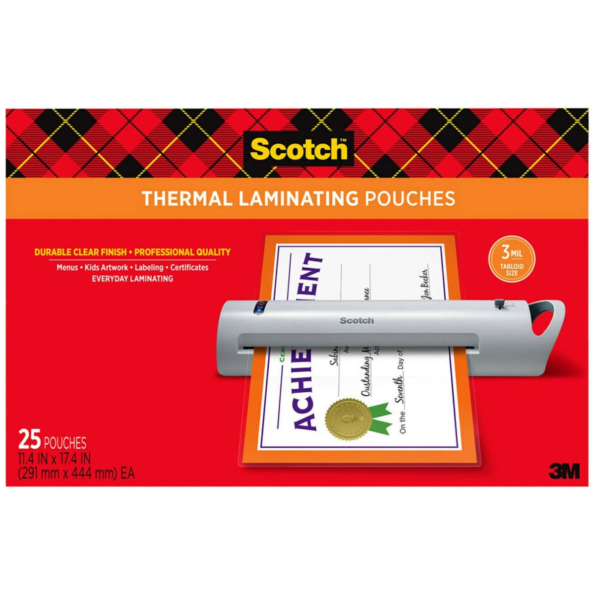 Scotch Thermal Laminator Pouches - Sheet Size Supported: Menu - Laminating Pouch/Sheet Size: 11.40" Width x 17.40" Lengt
