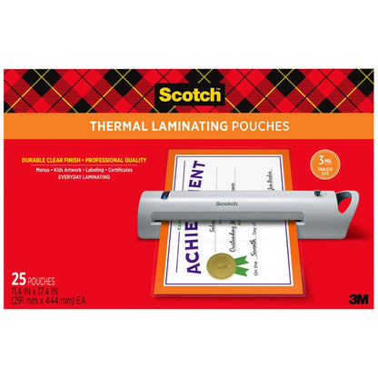 Scotch Thermal Laminator Pouches - Sheet Size Supported: Menu - Laminating Pouch/Sheet Size: 11.40" Width x 17.40" Lengt