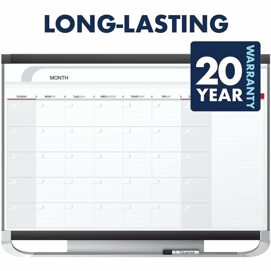 Quartet Prestige 2 Magnetic Monthly Calendar Board - Monthly - 1 Month - Graphite, White - Steel - 24" Height x 36" Widt