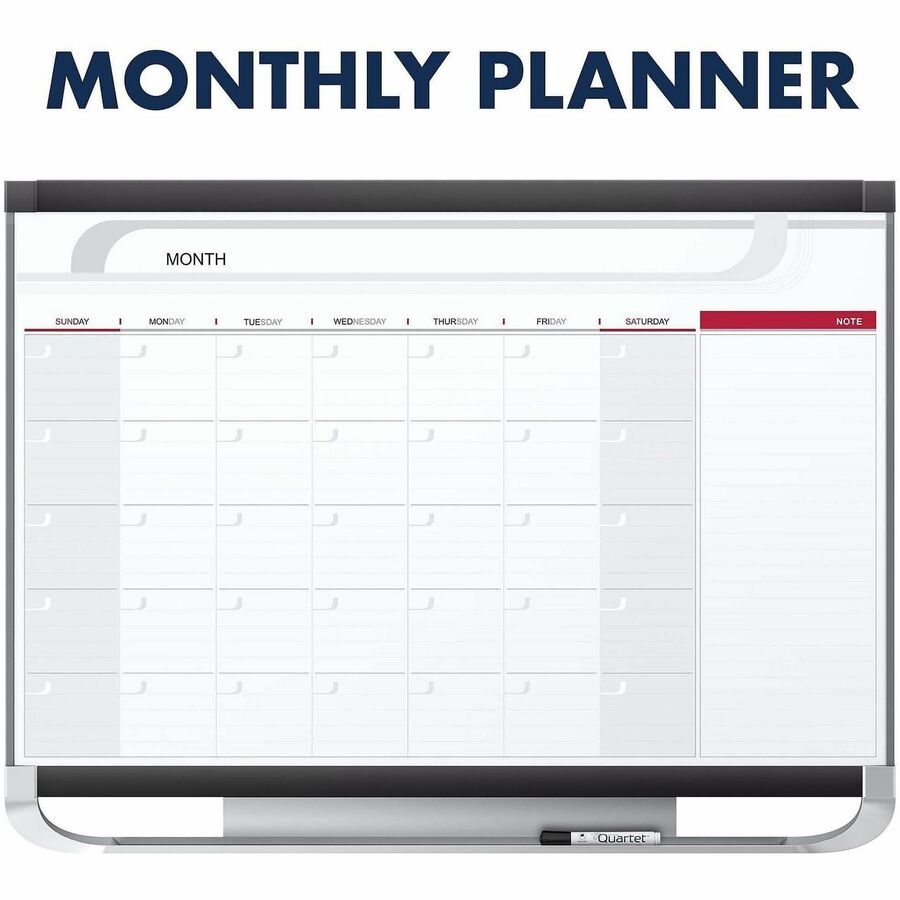 Quartet Prestige 2 Magnetic Monthly Calendar Board - Monthly - 1 Month - Graphite, White - Steel - 24" Height x 36" Widt