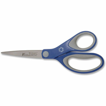 Westcott KleenEarth 8" Soft Handle Scissors - 8" Overall Length - Left/Right - Stainless Steel - Straight Tip - Blue - 1