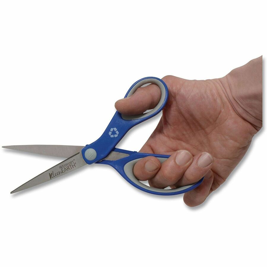 Westcott KleenEarth 8" Soft Handle Scissors - 8" Overall Length - Left/Right - Stainless Steel - Straight Tip - Blue - 1