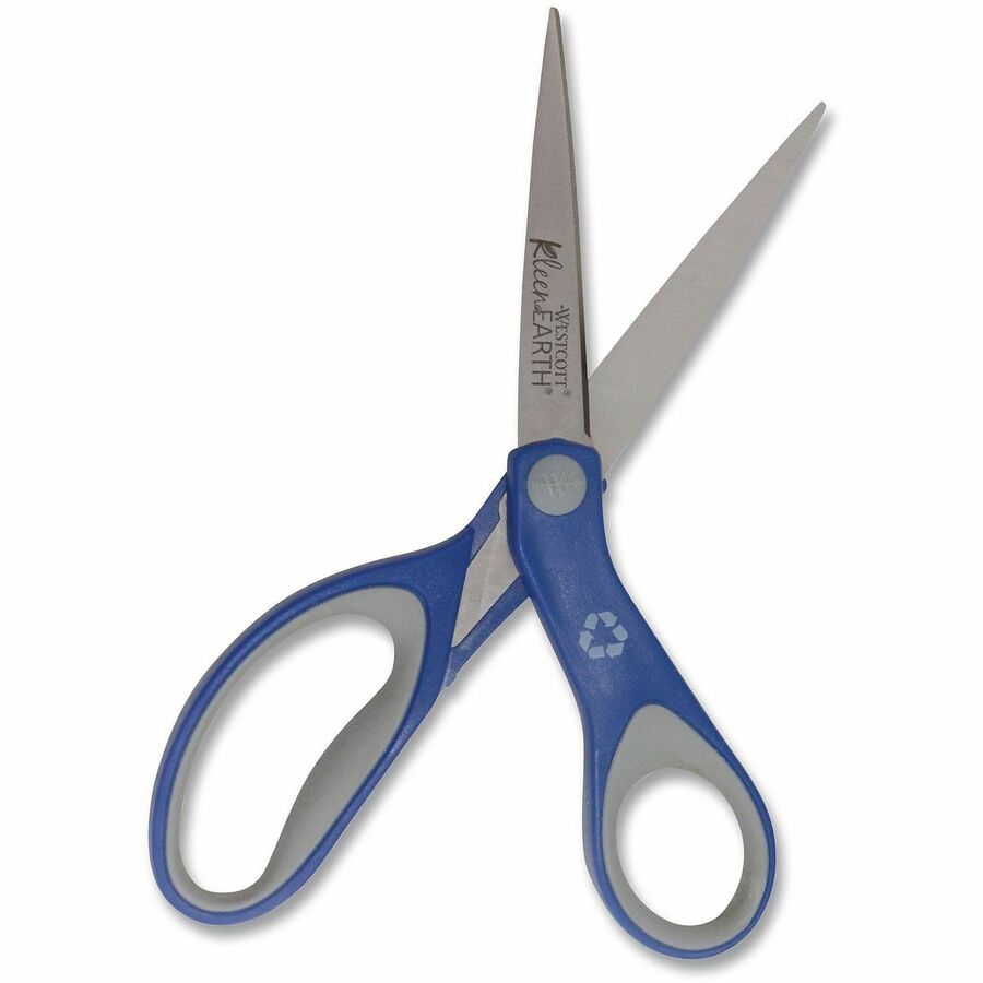 Westcott KleenEarth 8" Soft Handle Scissors - 8" Overall Length - Left/Right - Stainless Steel - Straight Tip - Blue - 1