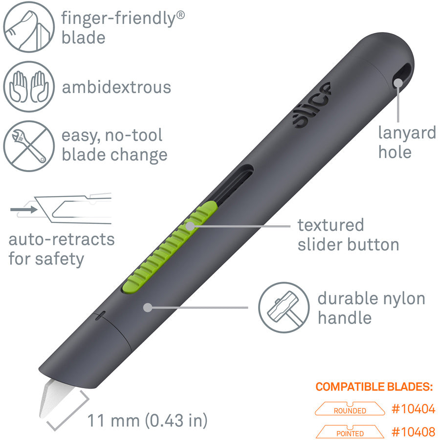 Slice Pen Cutter Auto-Retractable - 0.7" Height x 0.7" Width x 5.3" Length - Retractable, Anti-magnetic, Rust Resistant 