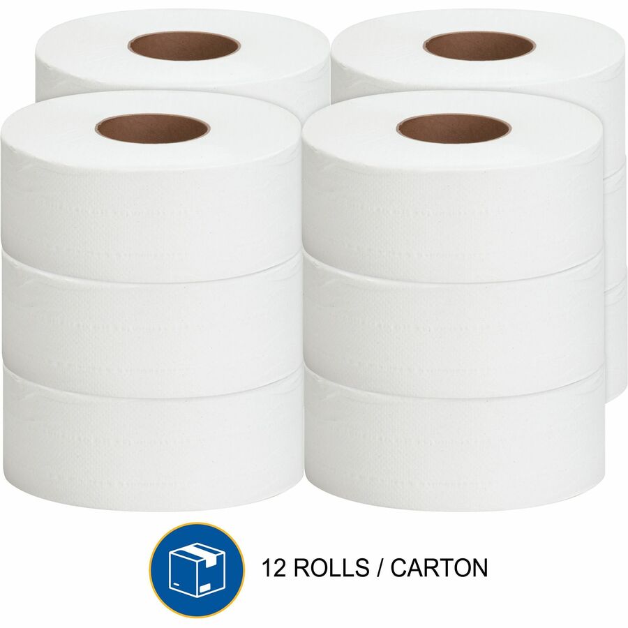 Genuine Joe Jumbo Roll Bath Tissues - 2 Ply - 3.25" Width x 1000 ft Length - 9" Roll Diameter - 3 19/64" Core - White - 