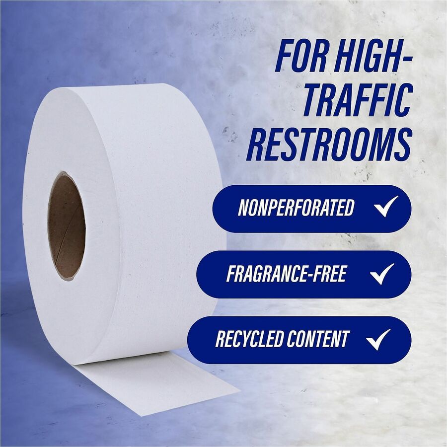 Genuine Joe 2-ply Jumbo Roll Dispenser Bath Tissue - 2 Ply - 3.30" Width x 650 ft Length - 3 19/64" Core - White - 12 / 