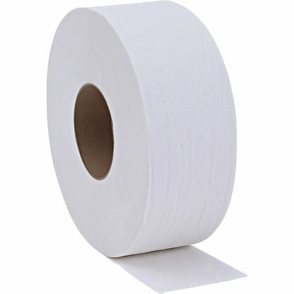Genuine Joe 2-ply Jumbo Roll Dispenser Bath Tissue - 2 Ply - 3.30" Width x 650 ft Length - 3 19/64" Core - White - 12 / 