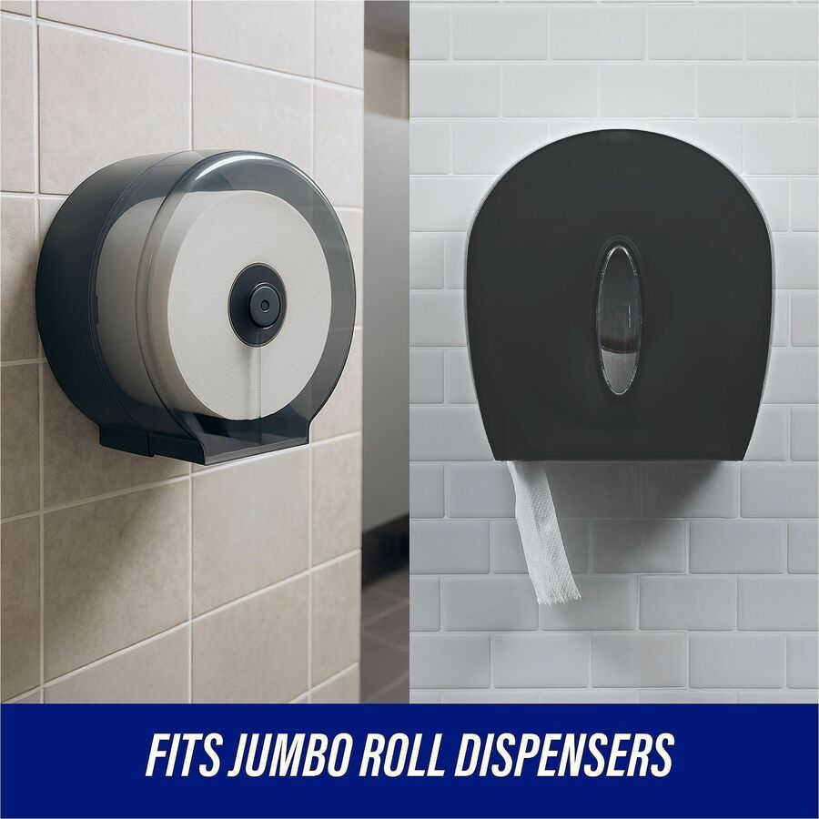 Genuine Joe 2-ply Jumbo Roll Dispenser Bath Tissue - 2 Ply - 3.30" Width x 650 ft Length - 3 19/64" Core - White - 12 / 