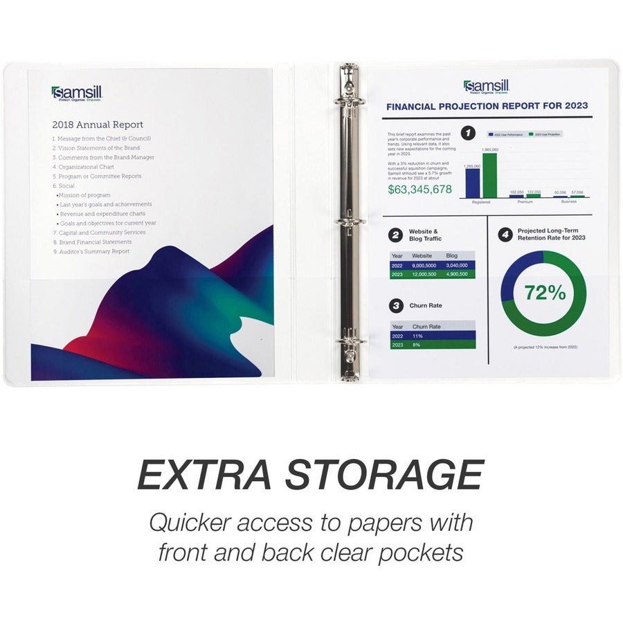 Samsill Economy View Binder - 1" Binder Capacity - 200 Sheet Capacity - 3 Ring - Fastener: Round Ring - Polypropylene, C