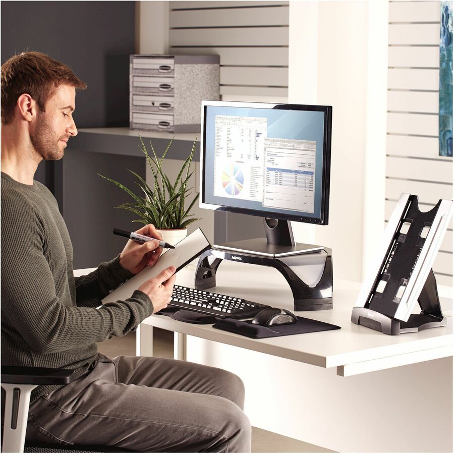 Fellowes Office Suites Memo Board Desktop Copyholder - 15" Height x 10.3" Width x 6" Depth - Black, Silver