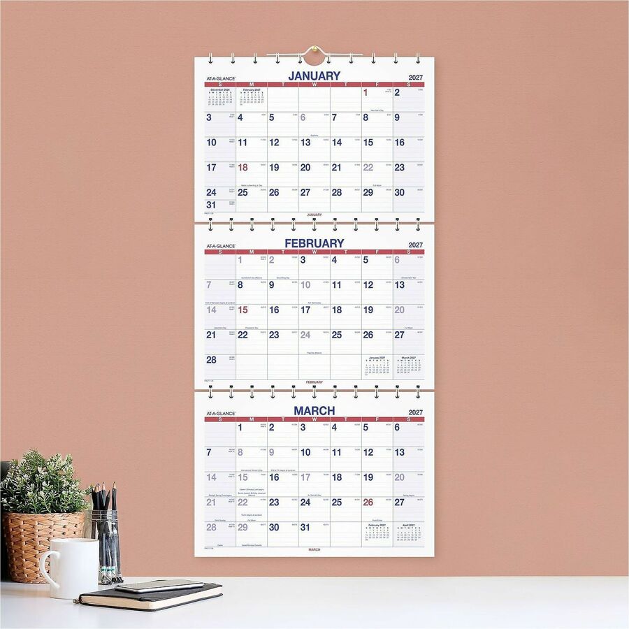 At-A-Glance Move-A-Page 3-Month Wall Calendar - Large - Julian Dates - Monthly - 14 Month - December 2026 to February 20