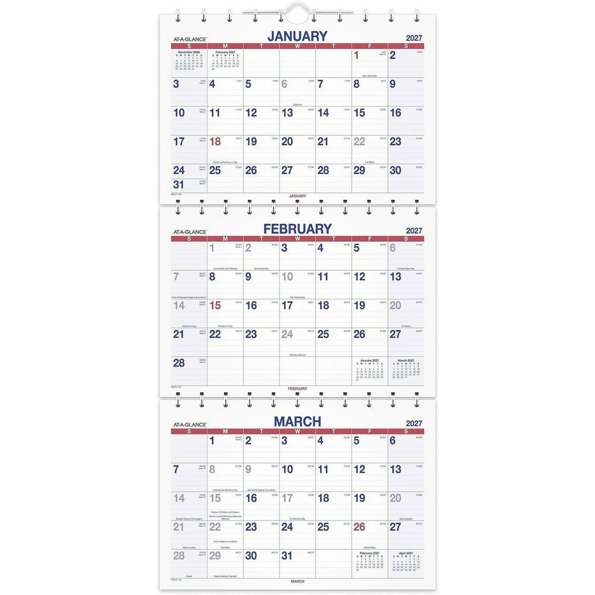 At-A-Glance Move-A-Page 3-Month Wall Calendar - Large - Julian Dates - Monthly - 14 Month - December 2026 to February 20
