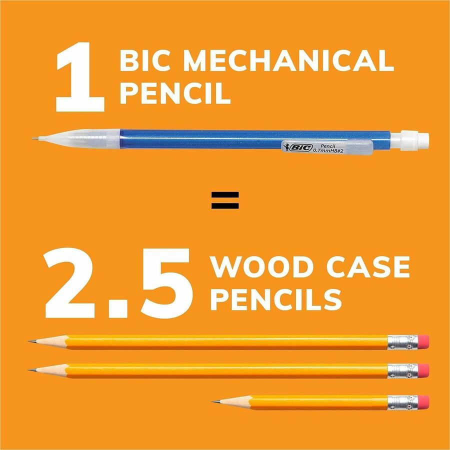 BIC Xtra Sparkle Mechanical Pencils - 0.7 mm Black Lead - #2 - Refillable - Blue Plastic, Green, Orange, Purple, Red Bar