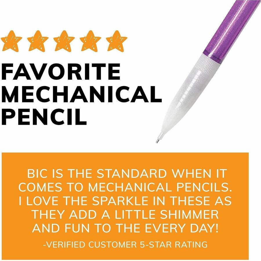 BIC Xtra Sparkle Mechanical Pencils - 0.7 mm Black Lead - #2 - Refillable - Blue Plastic, Green, Orange, Purple, Red Bar