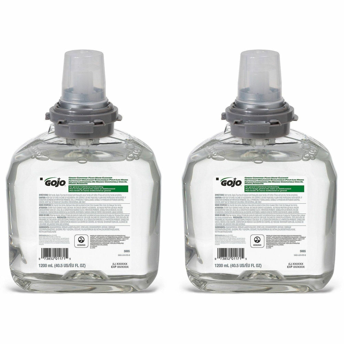 Gojo® TFX Dispenser Green Certified Foam Hand Cleaner - 1.27 quart - Hand - Green - Bio-based - 2 / Carton