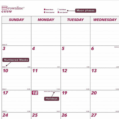 Brownline Vinyl Strip Monthly Desk Pad - Julian Dates - Monthly - 12 Month - January 2027 to December 2027 - 1 Month Sin