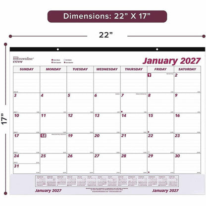 Brownline Vinyl Strip Monthly Desk Pad - Julian Dates - Monthly - 12 Month - January 2027 to December 2027 - 1 Month Sin