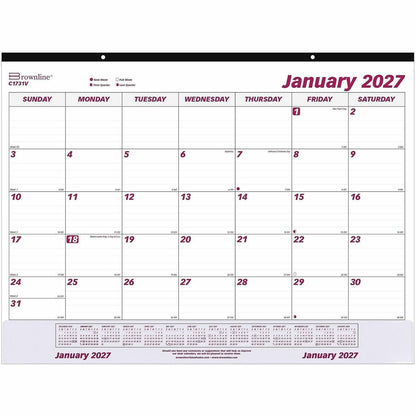 Brownline Vinyl Strip Monthly Desk Pad - Julian Dates - Monthly - 12 Month - January 2027 to December 2027 - 1 Month Sin