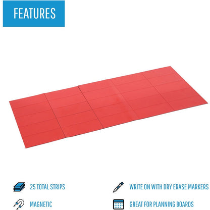 MasterVision 2" Magnetic Dry Erase Strips - 0.88" Length x 2" Width - Red - For Board, Color Coding - 1 Pack