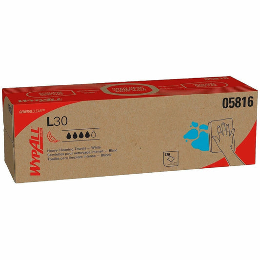 Wypall General Clean L30 Heavy Cleaning Towels - 9.80" Width x 16.40" Length - White - 120/Box - 1 Carton