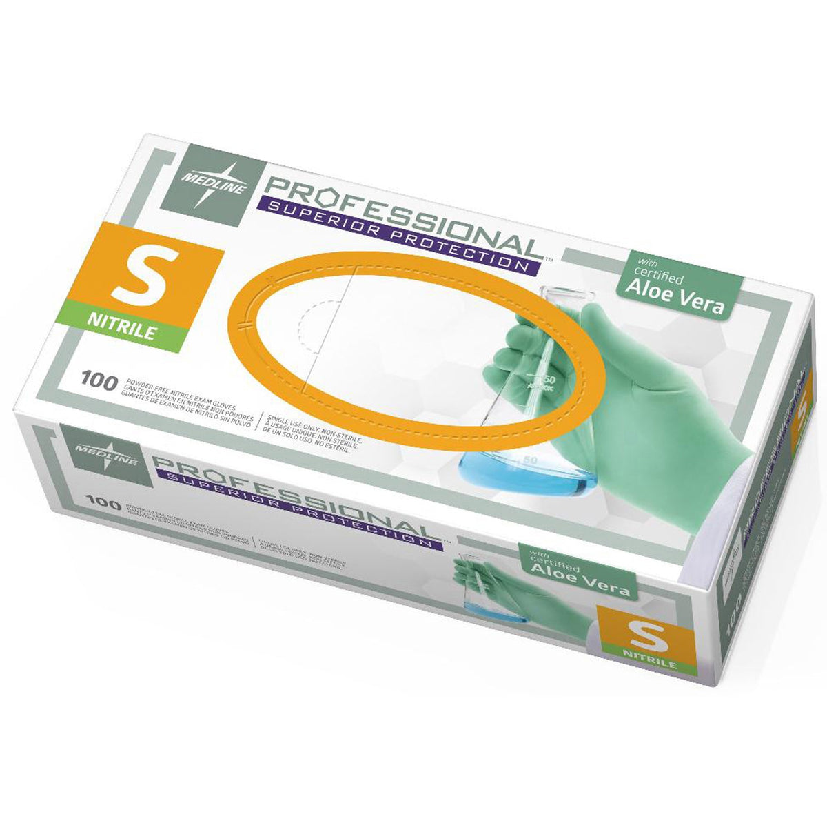 Medline Professional Series Aloetouch Gloves - 5.9 mil Thickness x 9.50" Glove Length - Small Size - Green - 100 / Box