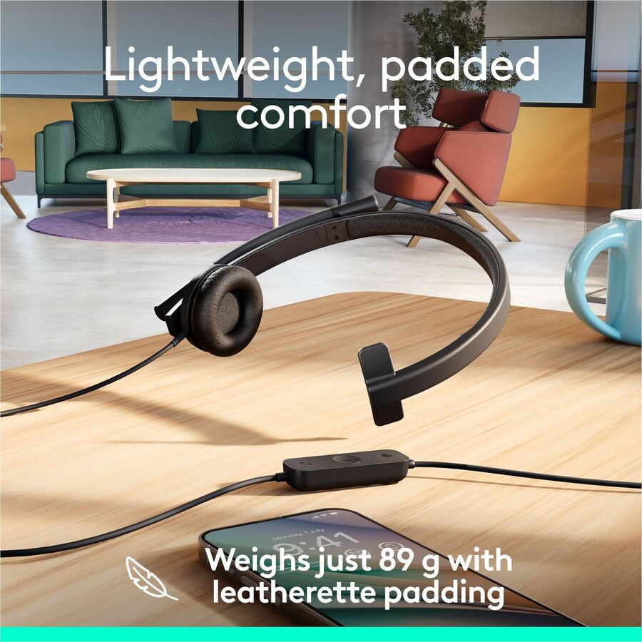 Logitech USB Headset Mono H570e - Mono - USB - Wired - 31.50 Hz to 20 kHz - Over-the-head - Monaural - Supra-aural