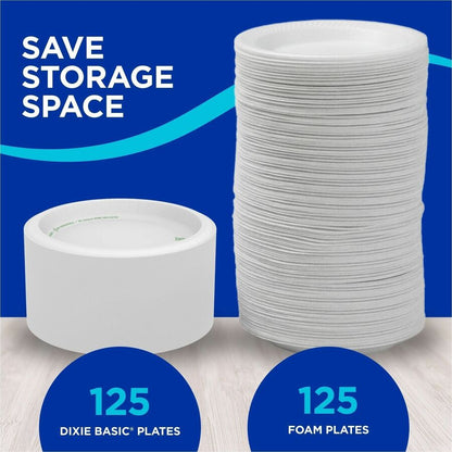 Dixie Basic® 8-1/2" Lightweight Paper Plates by GP Pro - Microwave Safe - 8.5" Diameter - White - Paper Body - 125 / Pac