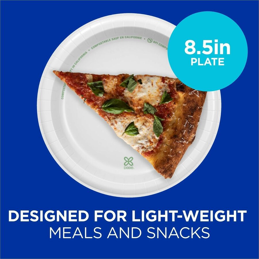 Dixie Basic® 8-1/2" Lightweight Paper Plates by GP Pro - Microwave Safe - 8.5" Diameter - White - Paper Body - 125 / Pac