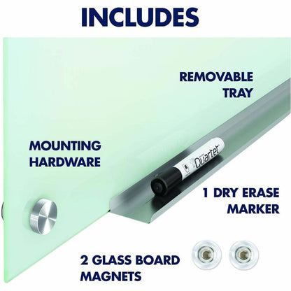 Quartet Infinity Glass Dry-Erase Whiteboard - 96" (8 ft) Width x 48" (4 ft) Height - White Tempered Glass Surface - Whit