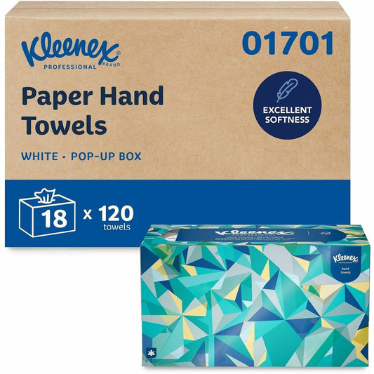 Kleenex Hand Towels with Premium Absorbency Pockets in a Pop-Up Box - 9" Width x 10.25" Length - White - Fiber - 120/Box