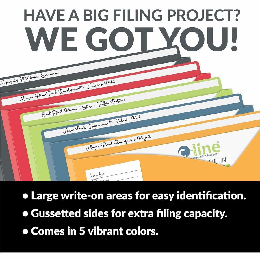 C-Line Letter File Jacket - 8 1/2" x 11" - 1" Expansion - Charcoal Gray, Lime Green, Raspberry Red, Steel Blue, Amber Or