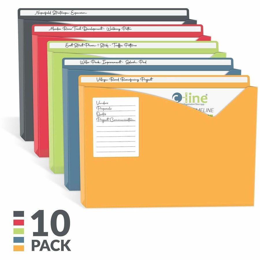 C-Line Full Tab Cut Letter File Jacket - 8 1/2" x 11" - 225 Sheets Capacity - 1" Expansion - 1" Fastener Capacity - 10 /