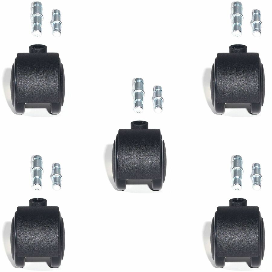 Lorell Premium Soft Dual-Wheel Casters Set - 2.50" Diameter - Nylon, Metal - Black - 5 / Set