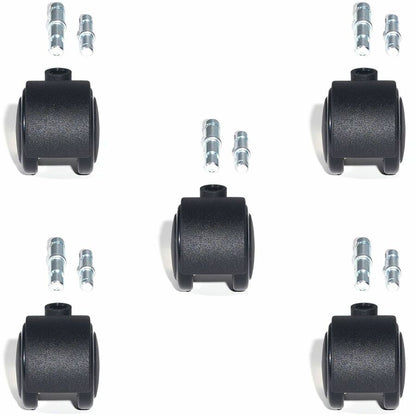Lorell Premium Soft Dual-Wheel Casters Set - 2.50" Diameter - Nylon, Metal - Black - 5 / Set
