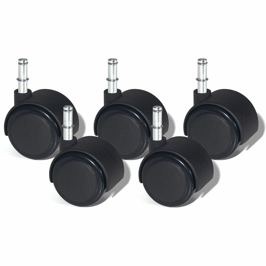 Lorell Premium Soft Dual-Wheel Casters Set - 2.50" Diameter - Nylon, Metal - Black - 5 / Set
