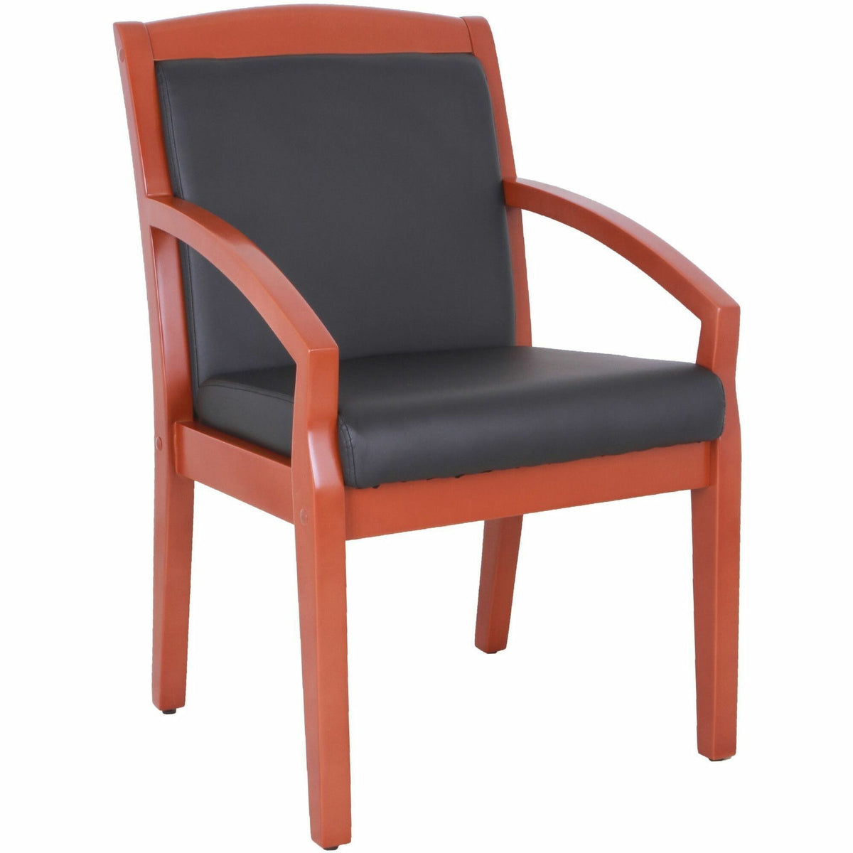 Lorell Sloping Arms Wood Frame Guest Chair - Black Seat Color - Bonded Leather Seat Material - Black Back Color - 1 Each
