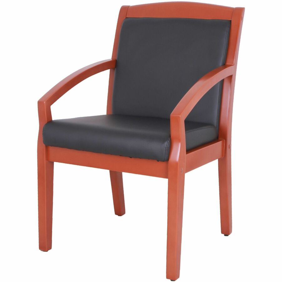 Lorell Sloping Arms Wood Frame Guest Chair - Black Seat Color - Bonded Leather Seat Material - Black Back Color - 1 Each