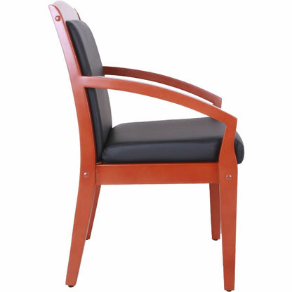 Lorell Sloping Arms Wood Frame Guest Chair - Black Seat Color - Bonded Leather Seat Material - Black Back Color - 1 Each
