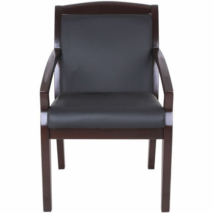 Lorell Sloping Arms Wood Frame Guest Chair - Black Seat Color - Bonded Leather Seat Material - Black Back Color - 1 Each