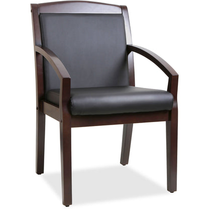 Lorell Sloping Arms Wood Frame Guest Chair - Black Seat Color - Bonded Leather Seat Material - Black Back Color - 1 Each
