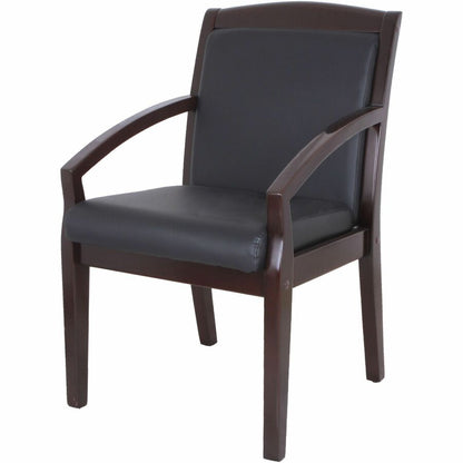 Lorell Sloping Arms Wood Frame Guest Chair - Black Seat Color - Bonded Leather Seat Material - Black Back Color - 1 Each