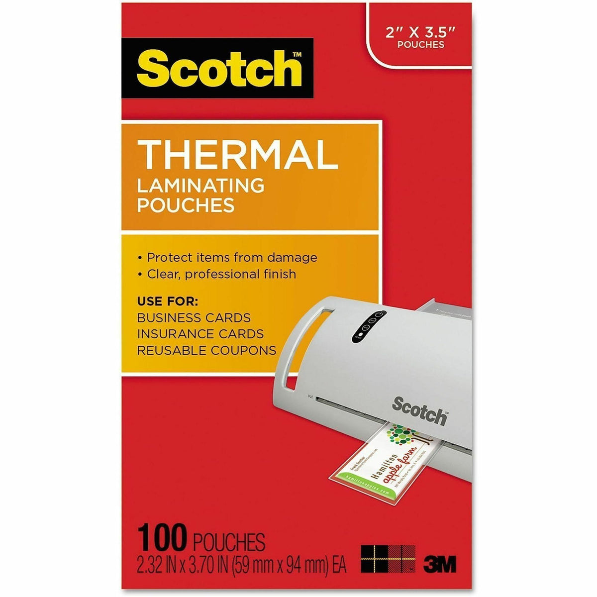 Scotch Thermal Laminating Pouches - Laminating Pouch/Sheet Size: 2.30" Width x 3.70" Length x 5 mil Thickness - Glossy -