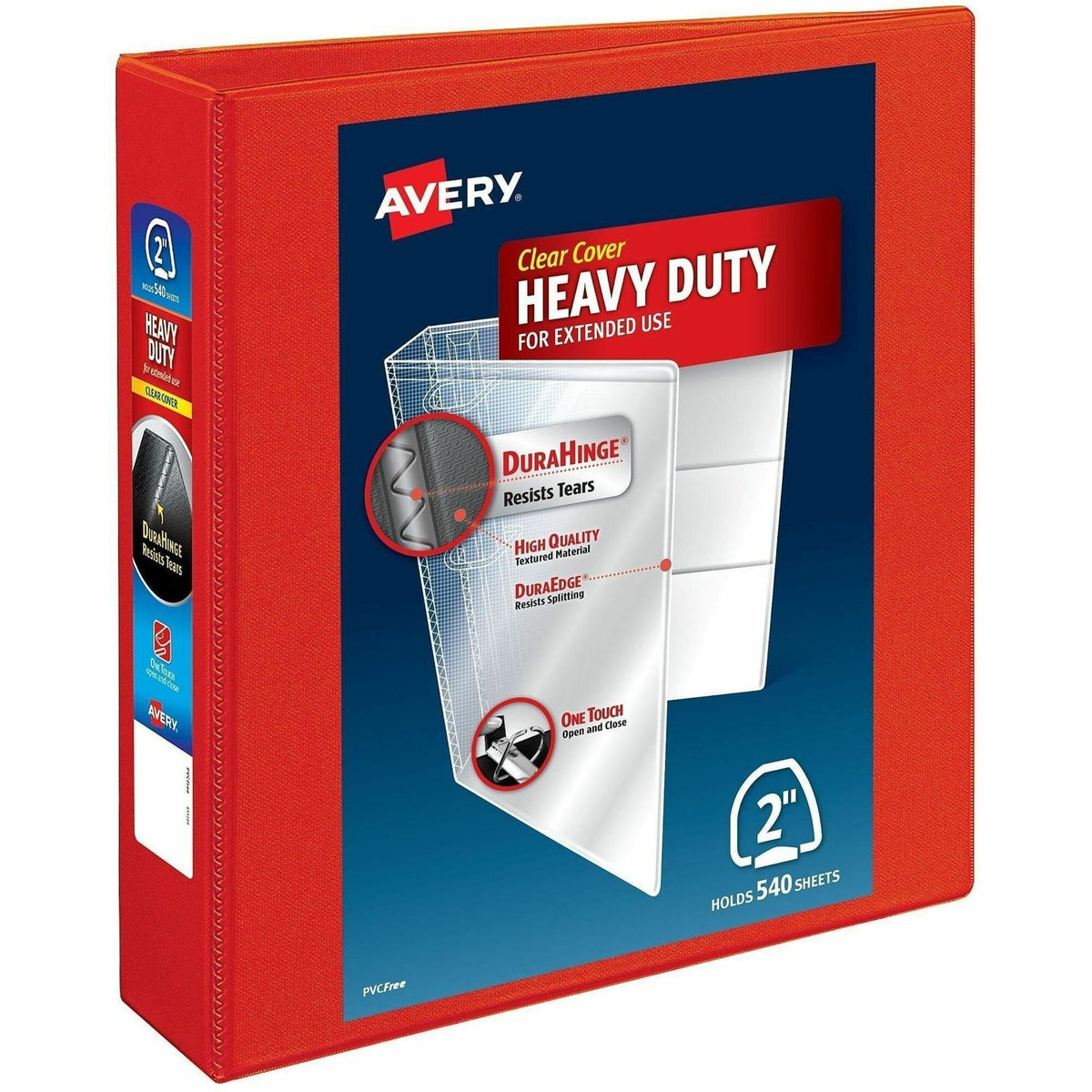 Avery® Heavy-Duty View 3 Ring Binder, 2" One Touch EZD(R) Rings, 1 Red Binder (79225) - 2" Binder Capacity - Letter - 8 