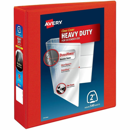 Avery® Heavy-Duty View 3 Ring Binder, 2" One Touch EZD(R) Rings, 1 Red Binder (79225) - 2" Binder Capacity - Letter - 8 