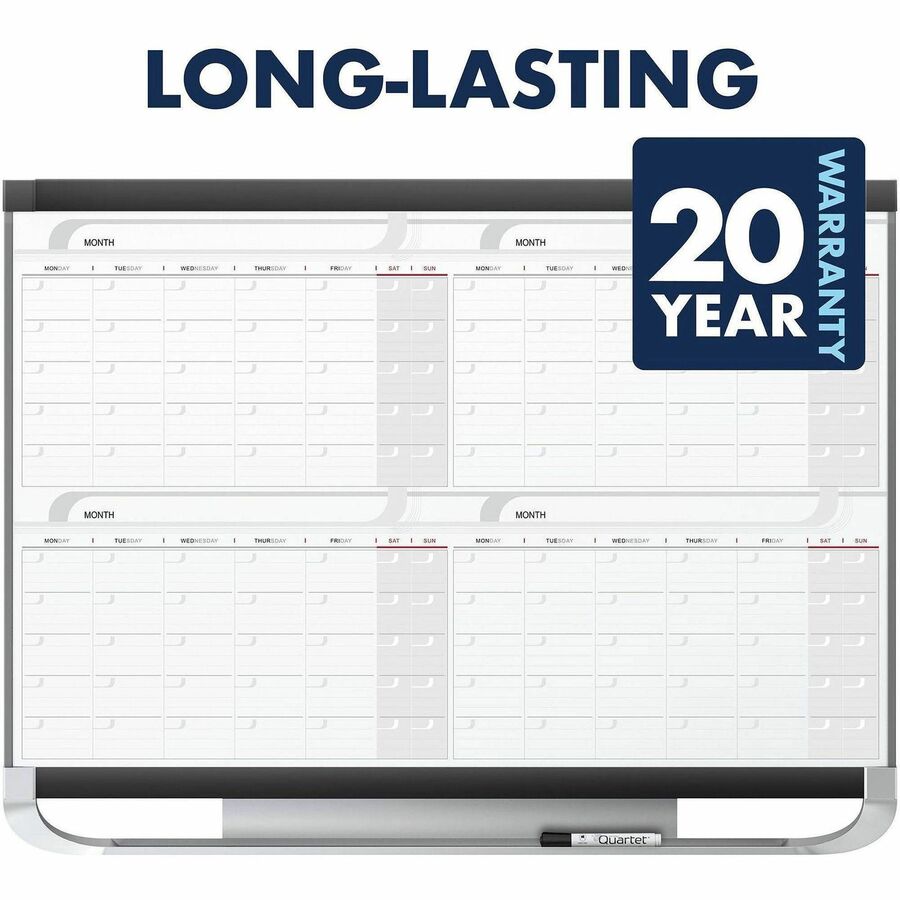 Quartet Prestige® 2 Magnetic Four Month Calendar Board - Monthly - 4 Month - White, Graphite - Steel - 24" Height x 36" 