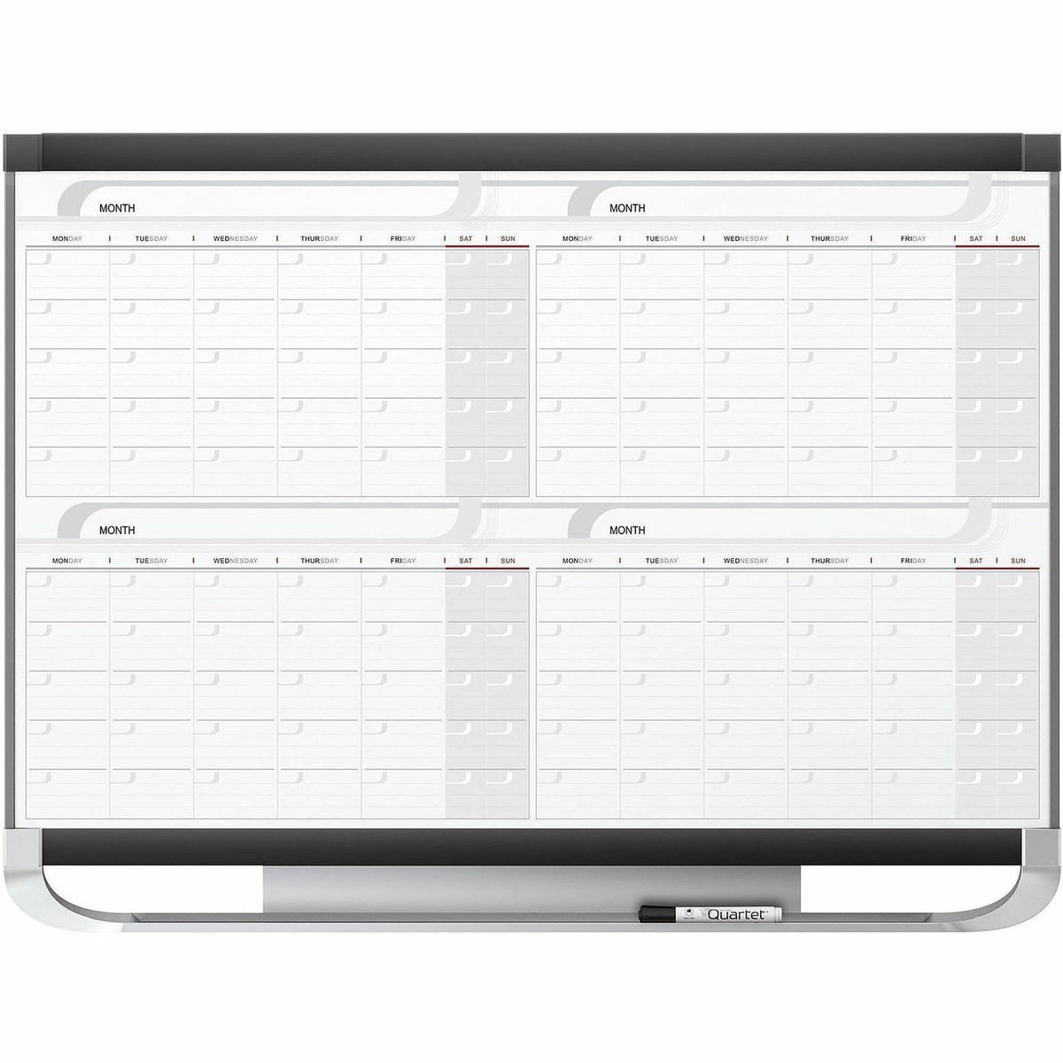 Quartet Prestige® 2 Magnetic Four Month Calendar Board - Monthly - 4 Month - White, Graphite - Steel - 24" Height x 36" 